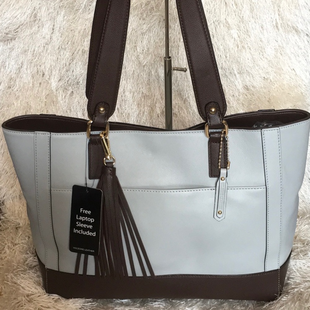WILSONS LEATHER GREY and BROWN TOTE w/Laptop SleeveNWT